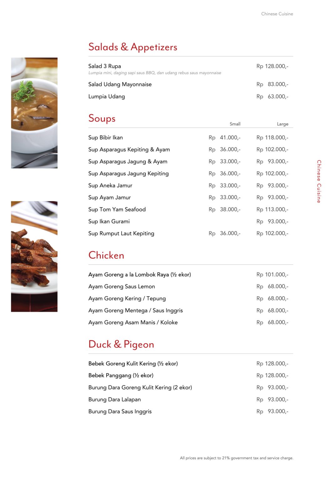 In-room - Chinese Cuisine - Salads, Soups, Main Course